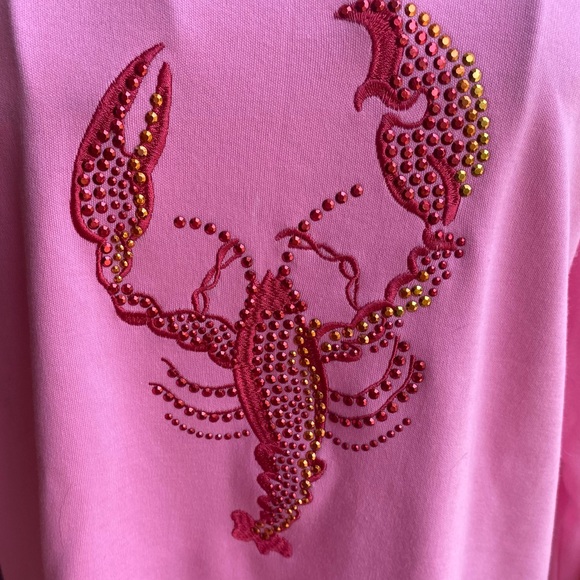 QUACKER FACTORY LOBSTER EMBELLISHED  3/4 SLEEVE T-SHIRT PINK SIZE MEDIUM - Picture 4 of 9